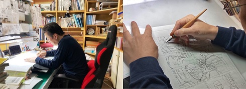 『紫電改343』を描いている須本壮一