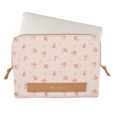 やわらかな色味のレザー風生地に描かれたミニーとリボンがおしゃれ