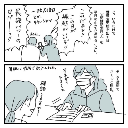 世帯合併の届出をして、無事に夫婦になりました