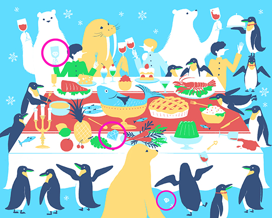 この中に3つの「ダイヤモンド」が隠れています　見つけられたらウハウハ　ファンタジーな隠し絵クイズに挑戦しよう【氷の国の宴篇】