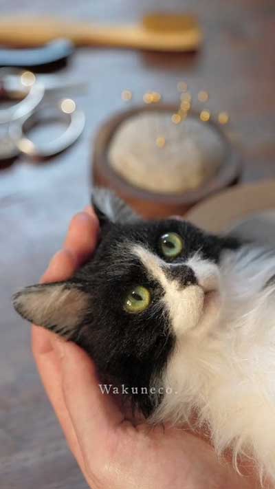 羊毛フェルト猫の制作風景