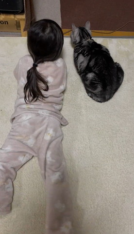 仰向け女の子と猫