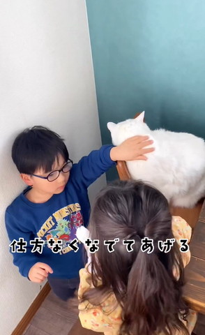 仕方なくなでてあげるテロップ