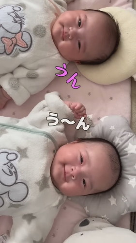「母に話しかけられると嬉しくてたまらない双子赤ちゃん」