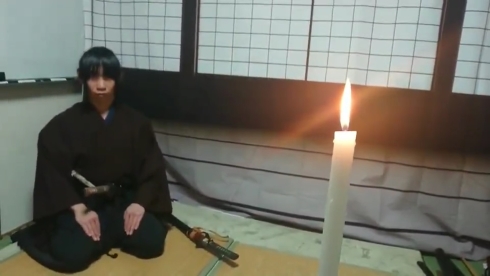 天心流兵法の稽古法のひとつ蝋燭切り