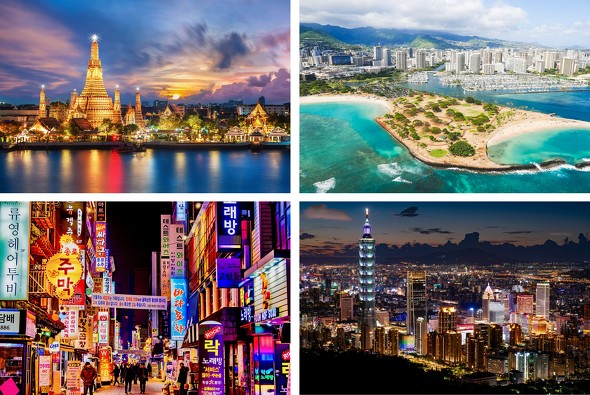 バンコク、ホノルル、ソウル、台北の美しい景色