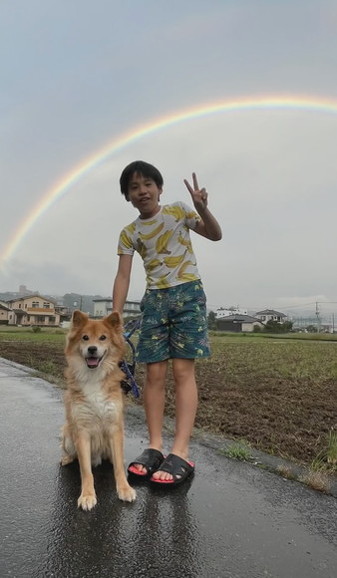 虹とワンコと息子さん