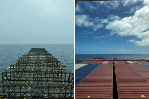 巨大 コンテナ船 貴重な姿 空っぽ 比較 枠