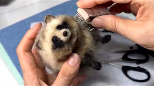 羊毛フェルト リアル タヌキ 動物 人形 作品