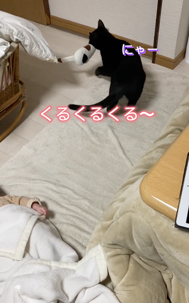 黒猫と赤ちゃん