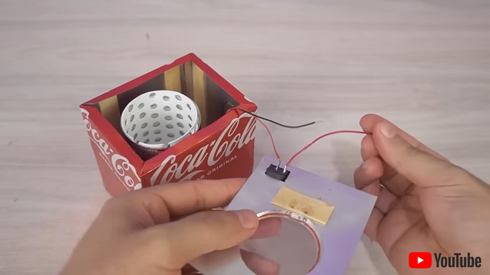 空き缶で作る洗濯機・配線をしているところ