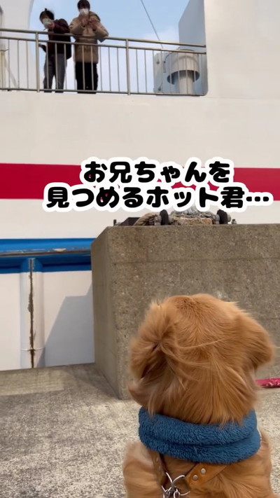 甲板にでた息子