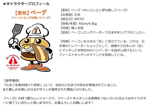 ファーストキッチン ベーコンエッグ マスコット