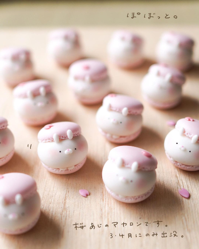福袋セール 桜色のマカロンからうさぎがひょこっ 粘土で作ったフェイク フラワー・リース