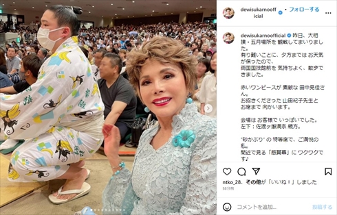 大相撲観戦で座布団が直撃したデヴィ夫人