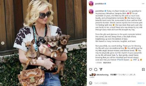 パリス・ヒルトンの愛犬ハラジュク・ビッチが亡くなる