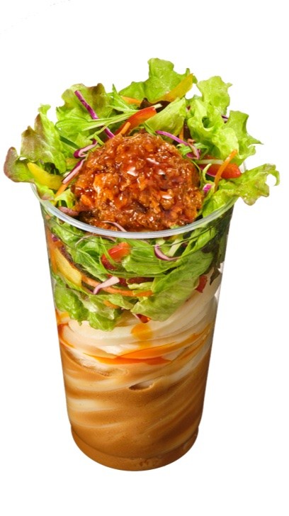 丸亀製麺諫早店 ピリ辛坦々サラダうどん カエル 