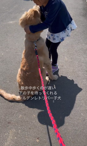 女の子と顔近づけるワンコ