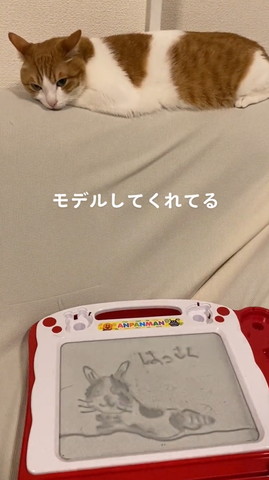 くつろぐ猫と猫の絵