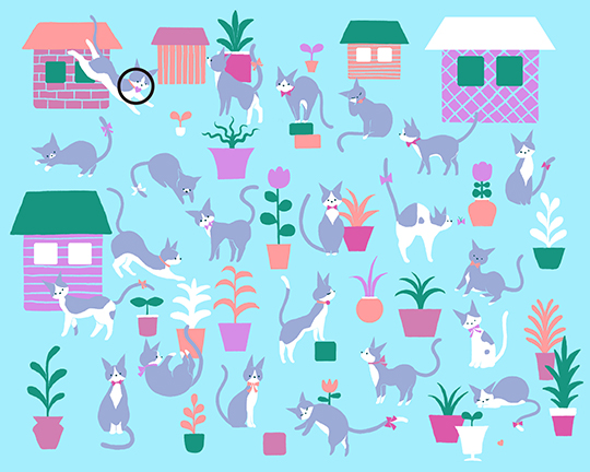 【隠し絵クイズ】「ハートの首輪ついたねこ」はどこ？　ねこだらけの町を探検しよう