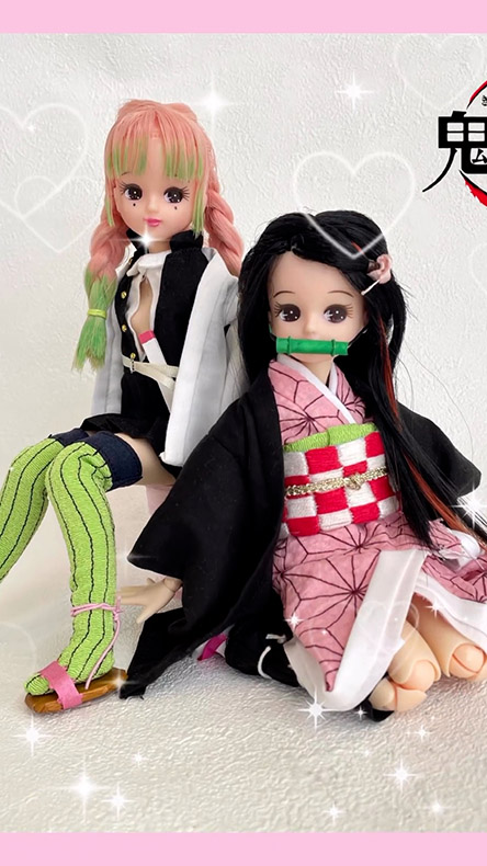 鬼滅コスプレのリカちゃん・禰豆子とのツーショット
