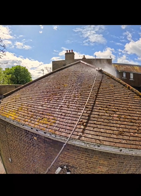 長年の汚れが溜まった屋根