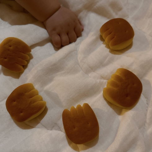 赤ちゃんの手と小さなパン