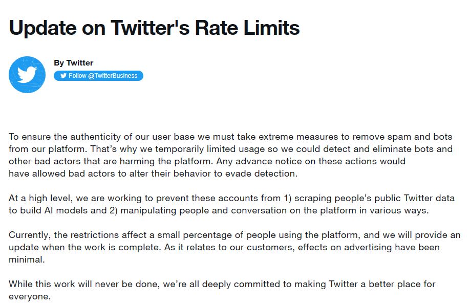 Twitter、突然の利用制限は「悪人に対策されないため」と釈明　「少数の利用者に影響」「広告への影響は最小限」