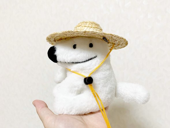 ダイソーの麦わら帽子をかぶったウルフくん