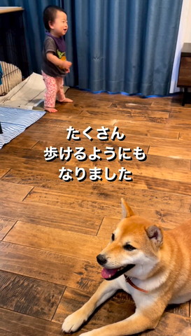 笑顔で立ってる赤ちゃん横顔