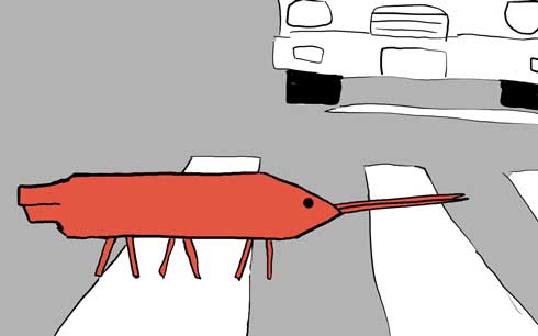 整体に行ったエビ 駆け込む まっすぐ 背筋 伸びる シュール イラスト 漫画 sattou