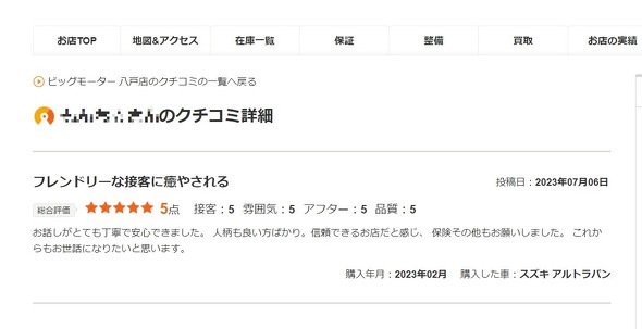 ビッグモーター八戸店　カーセンサー