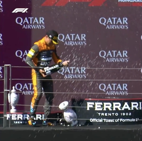 F1 ハンガリー シャンパンファイト トロフィー 破壊