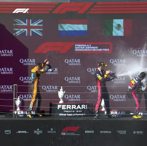 F1 ハンガリー シャンパンファイト トロフィー 破壊