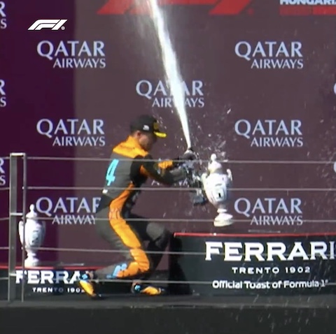 F1 ハンガリー シャンパンファイト トロフィー 破壊