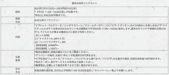 ピザハット 「夏休み特別ランチセット」キャンペーン