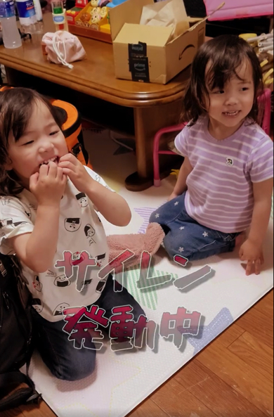 双子の娘におもちゃをサプライズでプレゼント