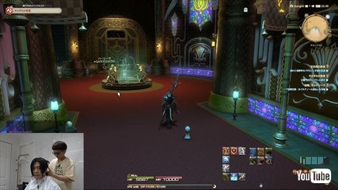 ヘアカット中のゲーム実況する野田クリスタル