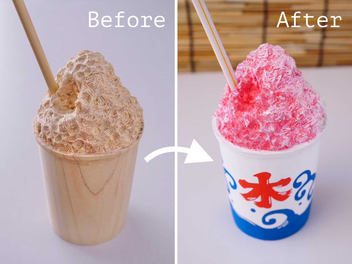 全部木で作られた「かき氷」が食べられそうほどリアル！　シャリシャリ感のすごさに「信じられない」と驚きの声