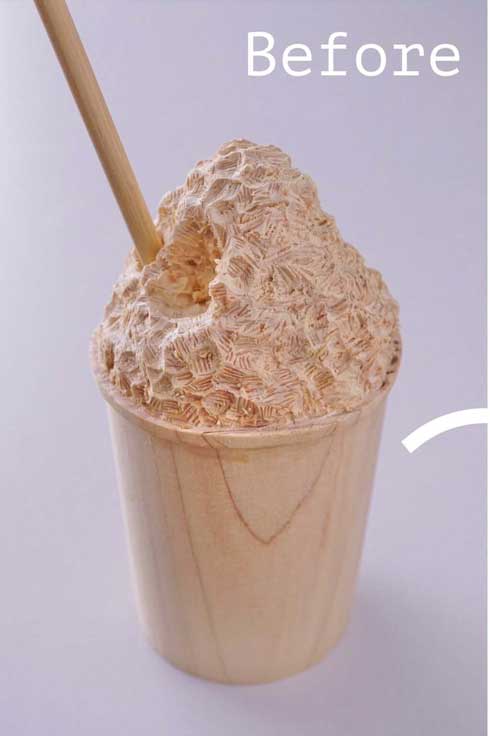 木彫り かき氷 木製 本物そっくり リアル 彩色 ビフォーアフター