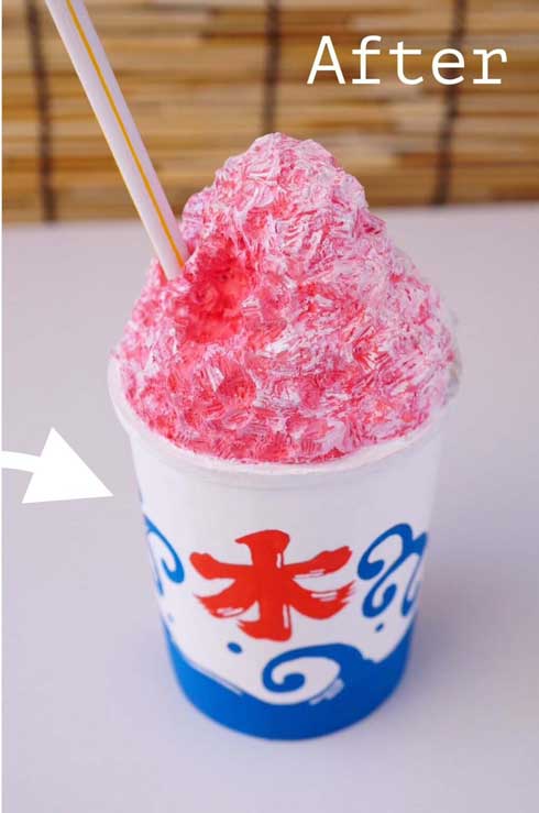 木彫り かき氷 木製 本物そっくり リアル 彩色 ビフォーアフター