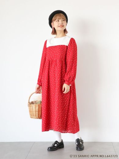 「幾何柄ワンピース」カラー：レッド／ブラック