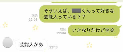LINE トーク やり取り すれ違い 好みの女性 好きな芸能人 そうじゃない マッチングアプリ 男女