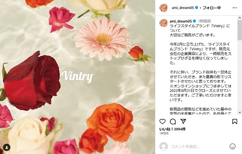 立ち上げから半年で「Vintry」休止を発表したDream Ami
