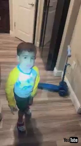 「Mom Hilariously Interrogates Toddler When He Trips and Falls Out of His Scooter - 1437574」