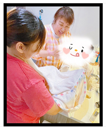 初めてのお風呂で3世代ショット