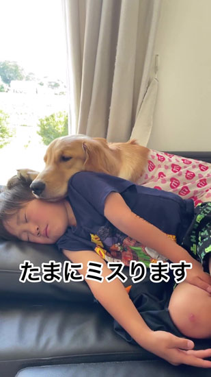 顔に顔を重ねるアムちゃん