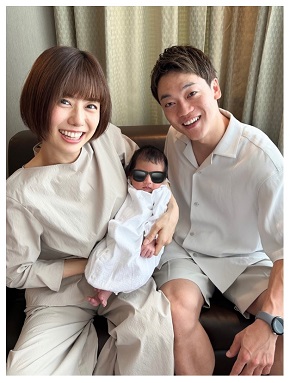 おばたのお兄さんと山崎夕貴アナ、息子