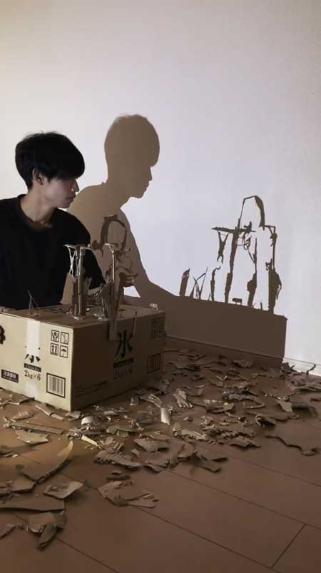 ダンボール 影絵 志村けん 再現 アート 作品