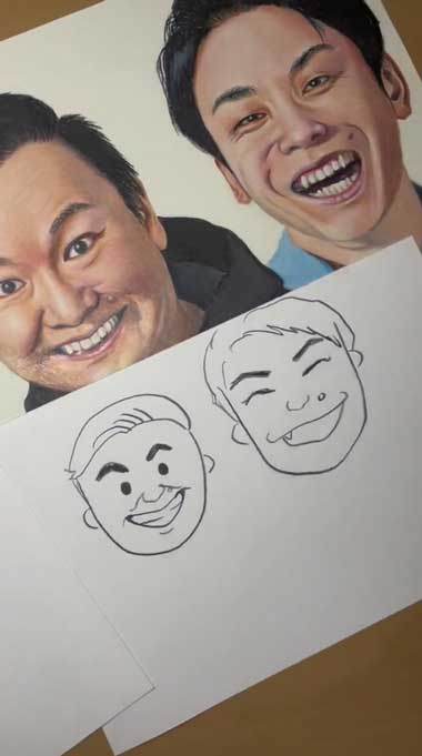 イラスト 色鉛筆画 かまいたち 似顔絵 レベル別 描き方